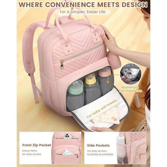 Versatile Large Capacity Diaper Bag in Pink - Perfect for On-the-Go Parents - Picture 5 of 8